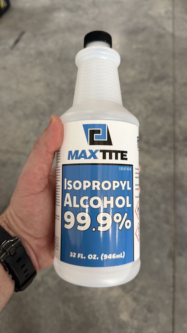 MaxTite 99.9% Isopropyl Alcohol, 1 Gallon in use at our shop